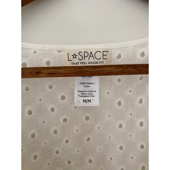 L Space Anthropologie Eyelet White Lace Puff Sleeve Tie Wrap Around Waist Crop M - Picture 4 of 10